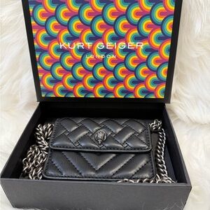 Kurt Geiger Black Micro Quilted Chain Crossbody Bag